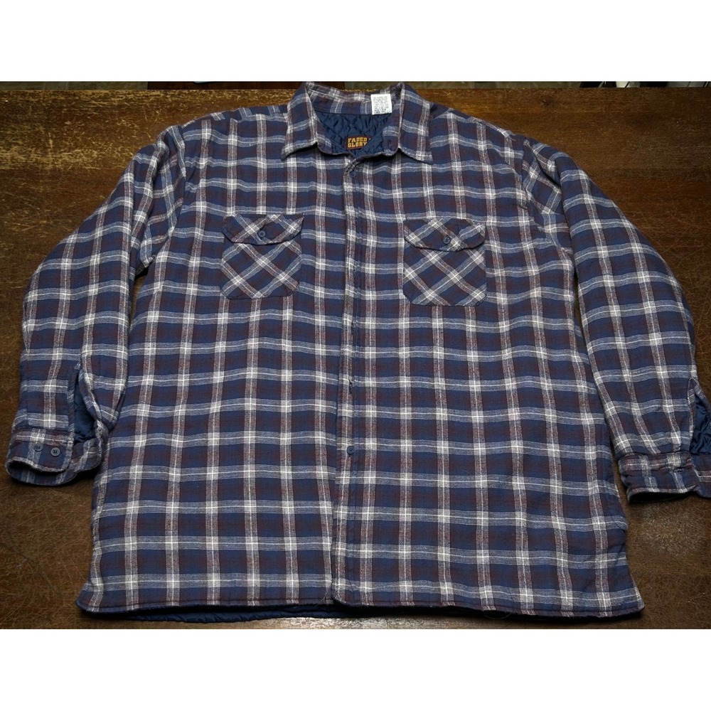 Vintage Faded Glory Shirt Jacket Mens XL Plaid Quilted Lined Flannel Gorpcore